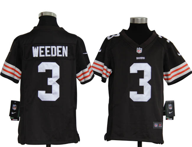 Nike NFL Cleveland Brown 3 Brandon Weeden Youth Black Game Jersey